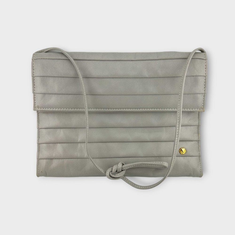 Mary Ann Rosenfeld Crossbody Bag | Gray Gold-Tone Accent Handbag Purse 10 1/2"
